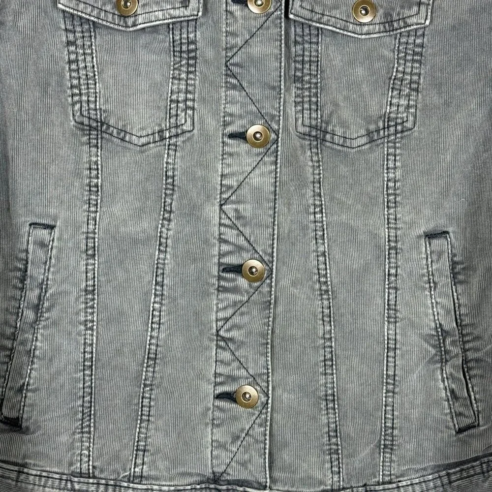 Prana Corduroy Jacket Womens Large Gray Trucker Stretch Casual Organic Cotton - Picture 3 of 10